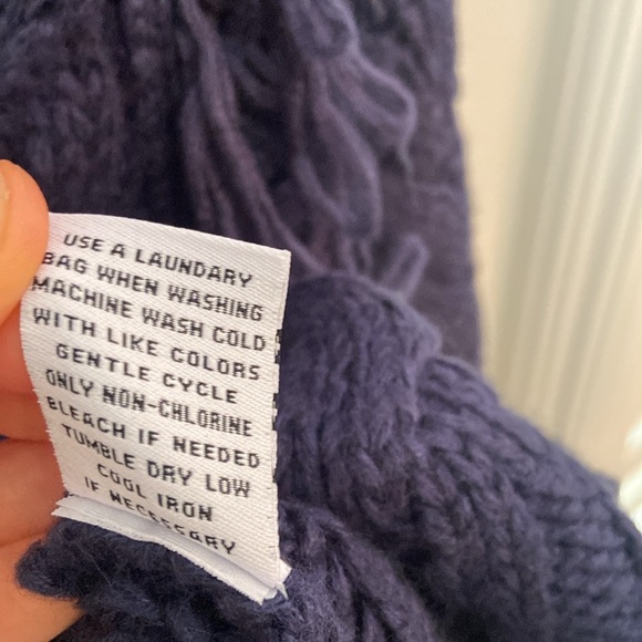 525 America Cable Knit Fringe Mock Neck Pullover Jumper Sweater Navy - Picture 5 of 7